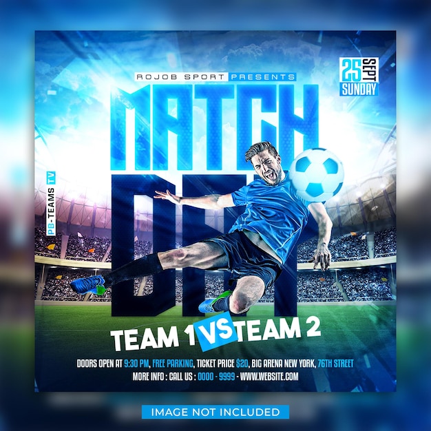 PSD soccer football match day flyer and social media  banner template