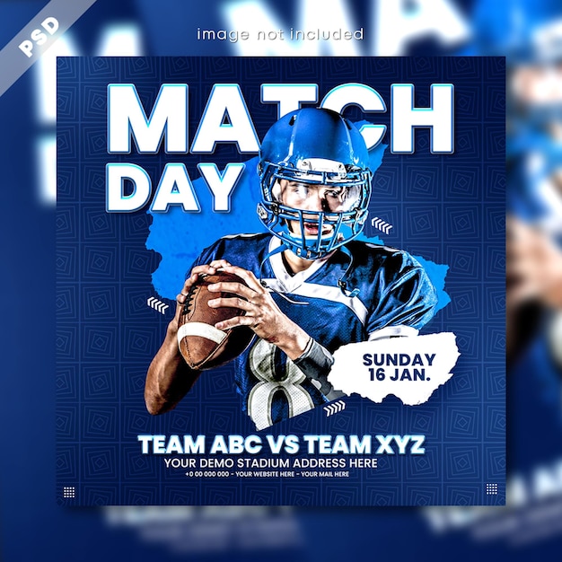 PSD soccer and football match day flyer and sports social media post template design