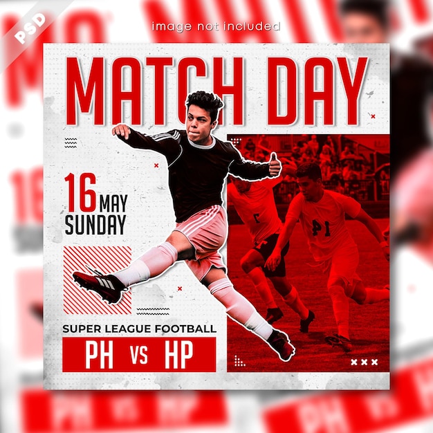 PSD soccer and football match day flyer and sports social media post template design