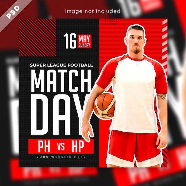 Soccer and football match day flyer and sports social media post template design