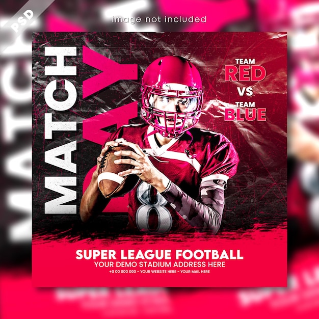 PSD soccer and football match day flyer and sports social media post template design