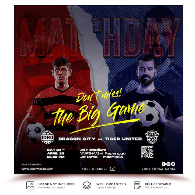 soccer and football match schedule club square social media banner template