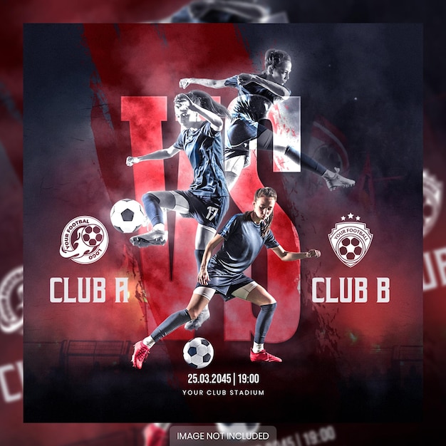 PSD soccer and football match schedule club square social media banner