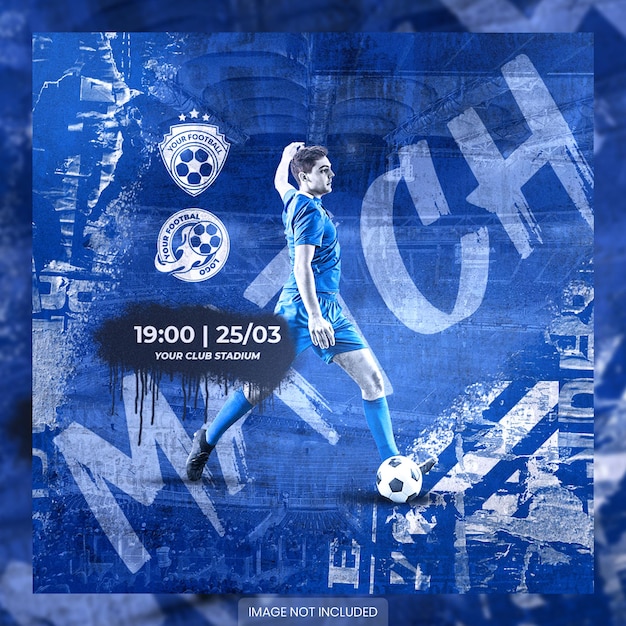 Banner di social media quadrato del club del calendario delle partite di calcio e calcio