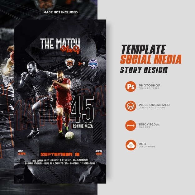 PSD soccer football player matchday social media instagram story template