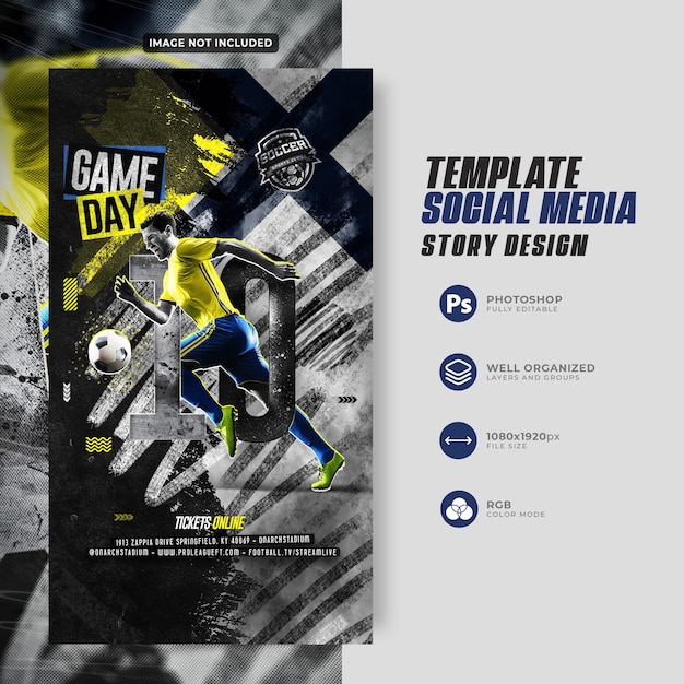 PSD giocatore di calcio matchday social media instagram story template