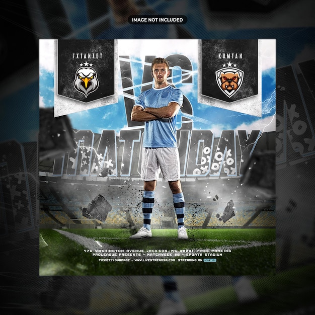 PSD soccer football player social media post or flyer promotion template