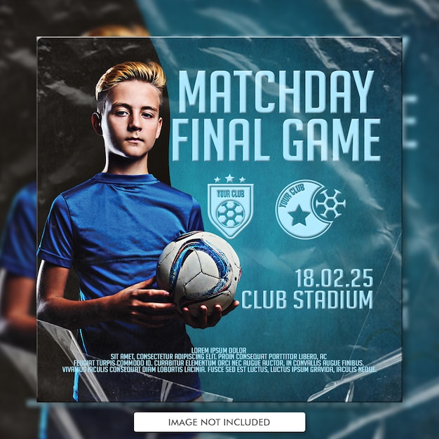 Soccer Football sport square social media banner or flyer template