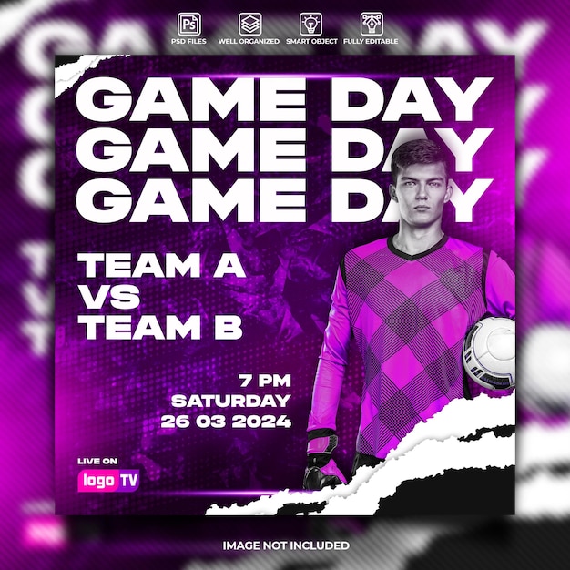 Soccer game day social media post template