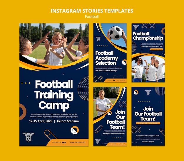 PSD raccolta di storie di instagram di giochi di calcio