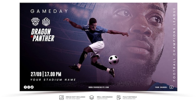 Football Game - Free  Channel banner PSD Template - 10027605