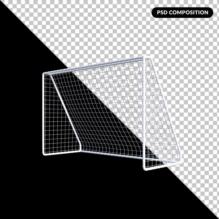 PSD soccer goal on a black and white background.