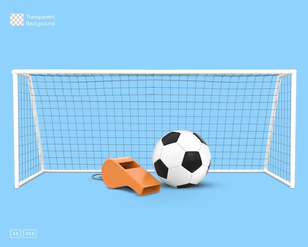 PSD soccer goal with soccer ball and whistle front view