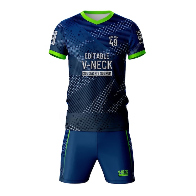 PSD kit da calcio mockup con scollo a v