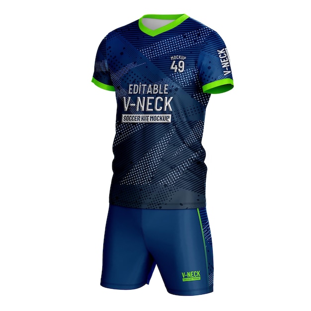 PSD kit da calcio mockup con scollo a v