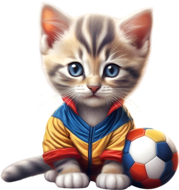 Gattino da calcio un gattino carino in un'uniforme da calcio