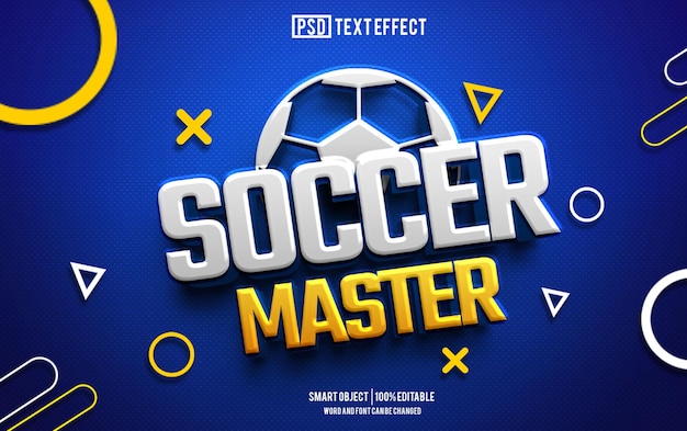 PSD soccer master tekst effect lettertype bewerkbare typografie 3d tekst