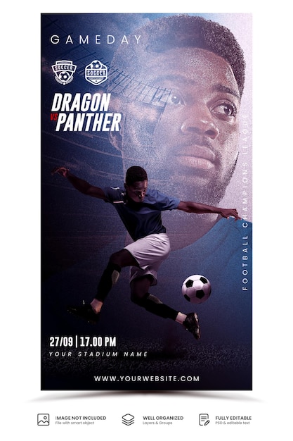 Jogo de Futebol - Modelo de Flyer PSD Grátis + Capa do Facebook + Post do Instagram. - 10022238