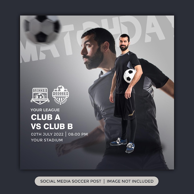 Soccer matchday instagram post template or square banner matchday black