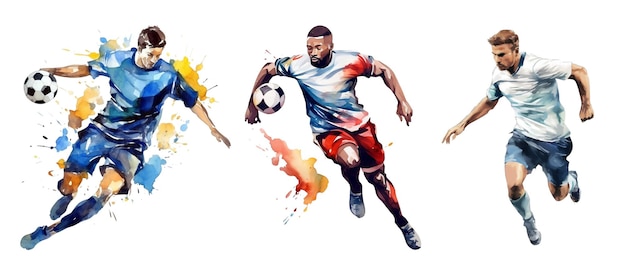 白い背景に分離されたアクションのサッカー選手 水彩イラスト