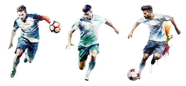 Soccer player in action isolated on white background Watercolor illustration