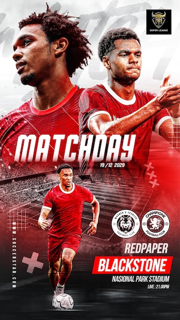 PSD soccer sports match day flyer and social media post banner instagram promotion templates