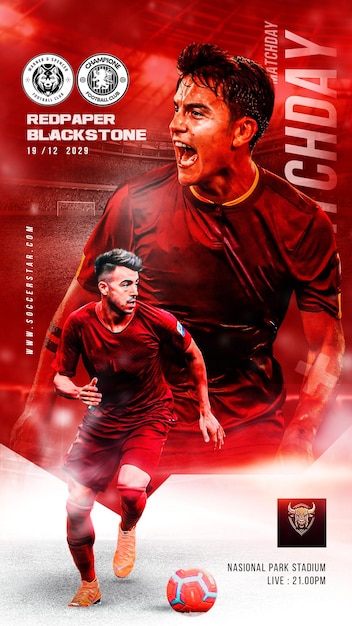 PSD soccer sports matchday flyer poster and social media post banner instagram promotion templates