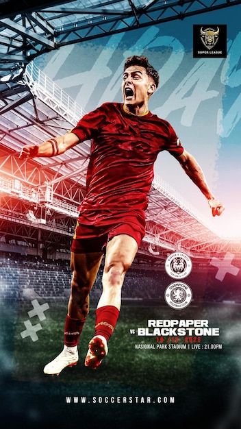 PSD soccer sports matchday flyer poster and social media post banner instagram promotion templates