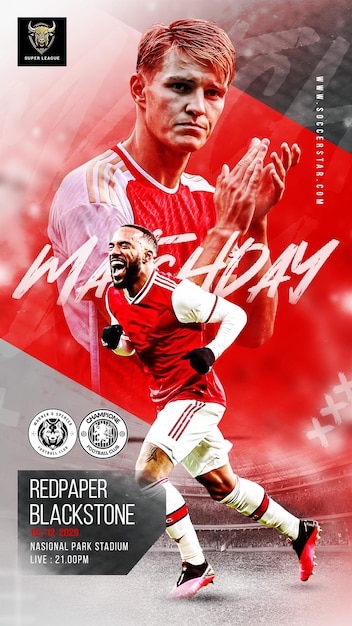 PSD soccer sports matchday flyer and social media post banner instagram promotion templates