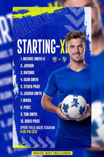 PSD soccer starting xi social media instagram story template