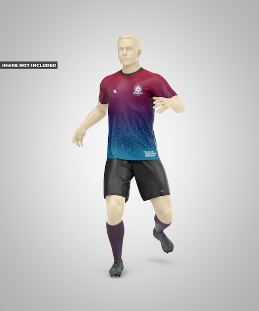 Vista frontale del mockup dell'uniforme di calcio