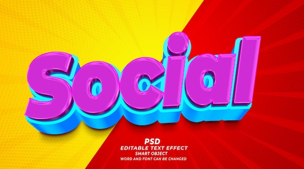 PSD social 3d editable text effect photoshop template with background