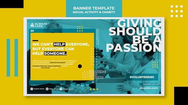 PSD social activity and charity horizontal banner template