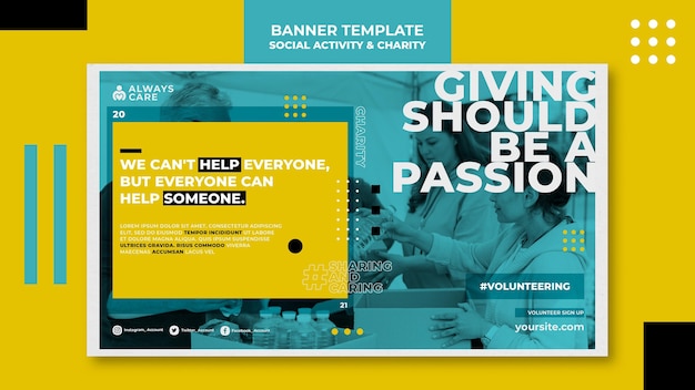 Social activity and charity horizontal banner template