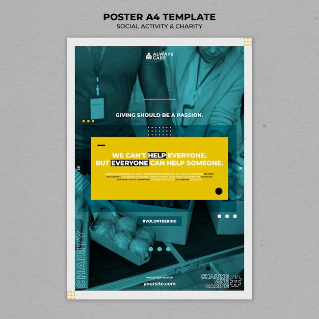 PSD social activity and charity vertical print template