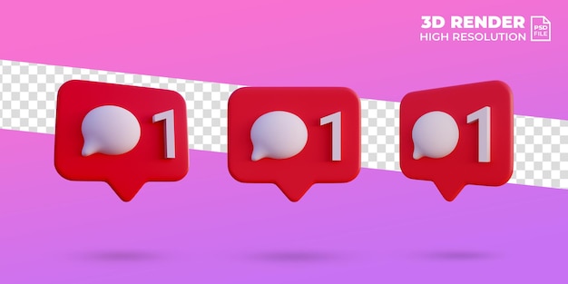 Social media 1 comment icon notification 3d render isolated