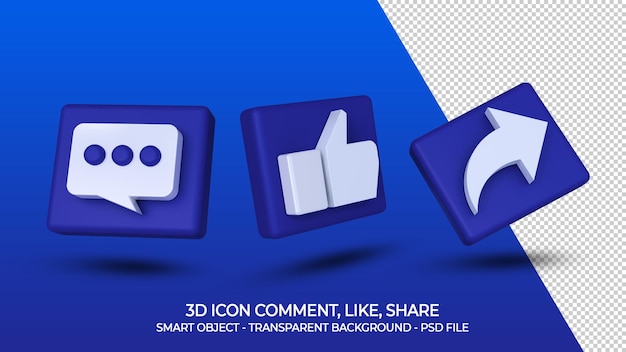 Social media 3d icon comment like share isolated