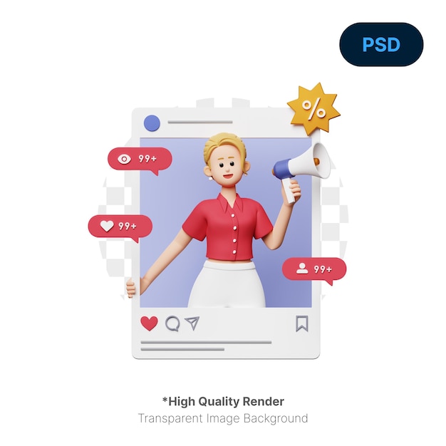 PSD social media 3d illustration premium psd