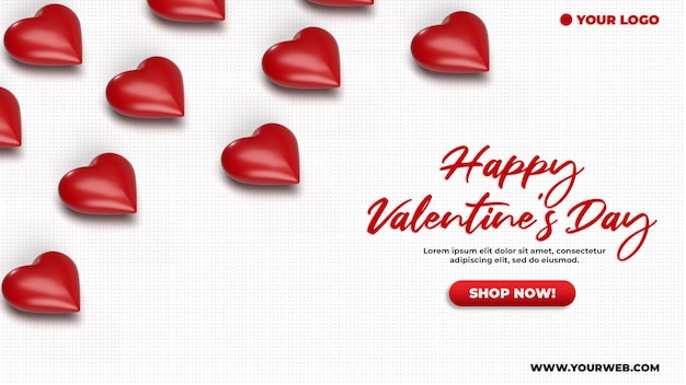 Social media 3d Valentine celebration isometric banner mockup