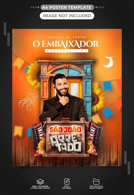 Social media A4 template party of sao joao and live music