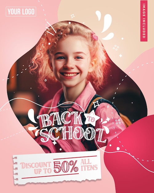 Social media a4 welcome back to school discount up to 50 all items