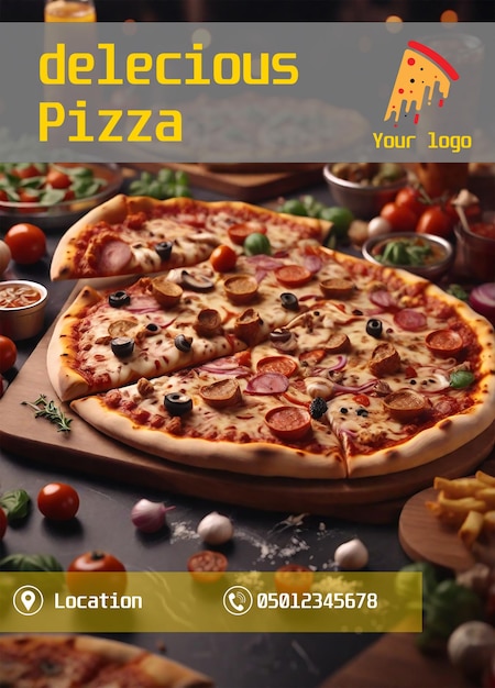 PSD social media ad post for fast food restaurant royal taste delicious pizza cinematic 8k high details