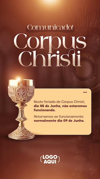 Объявление в социальных сетях corpus christi на португальском языке