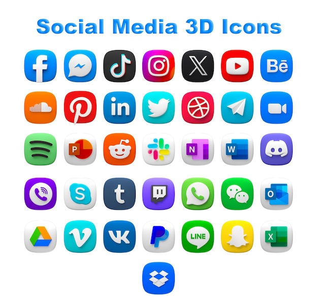 Social Media App 3D Iconen Set