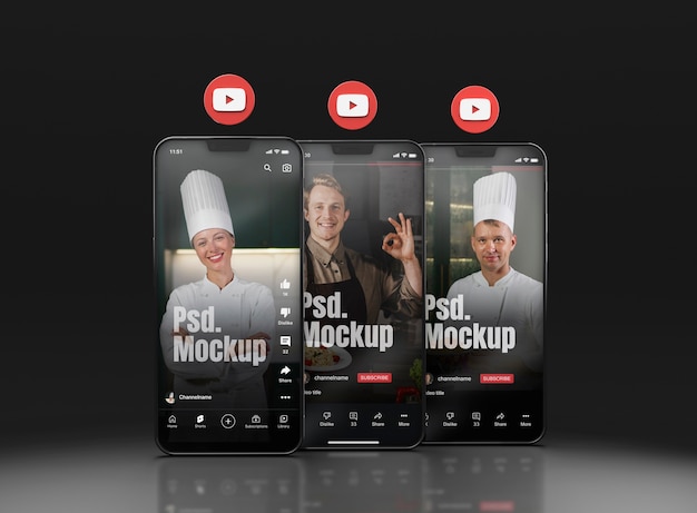 PSD social media app interface mock-up on smartphone