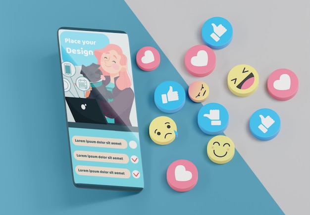 PSD social media app on mock-up device