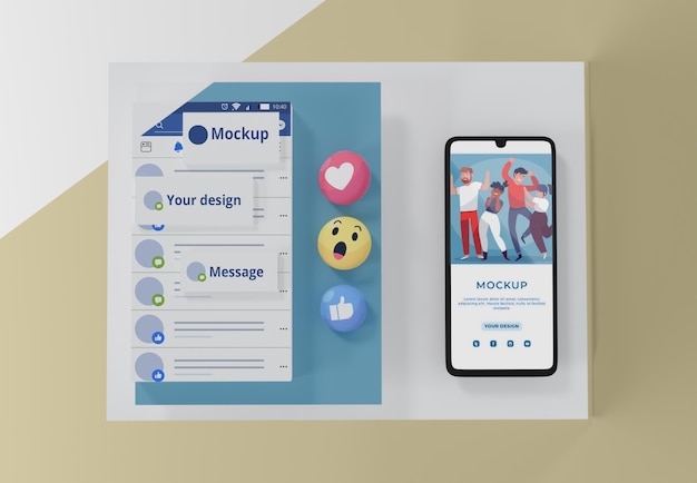 PSD social media app on mock-up device