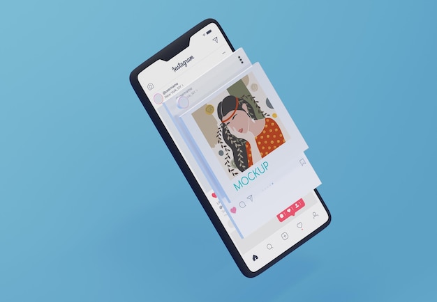 PSD app di social media su dispositivo mock-up