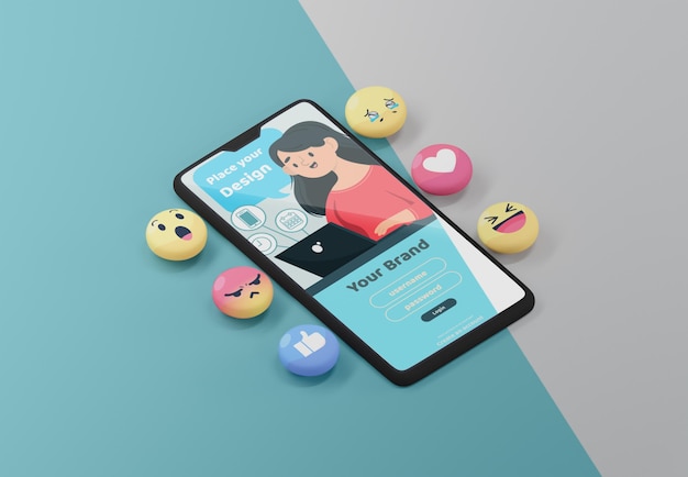 PSD app di social media su dispositivo mock-up