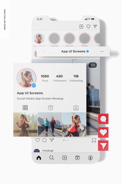 social media app screen mockup, top view